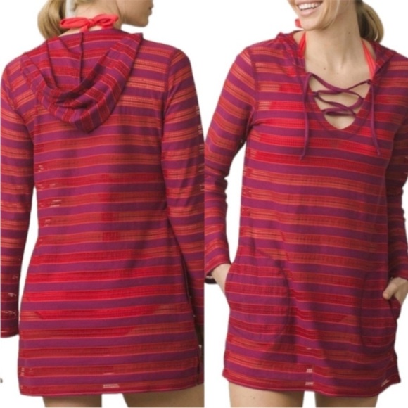 Prana | Mesh Hooded Swim Coverup | Purple Red | Medium - Picture 2 of 13